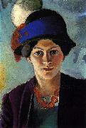 August Macke Portrait of the artist's wife with a hat painting